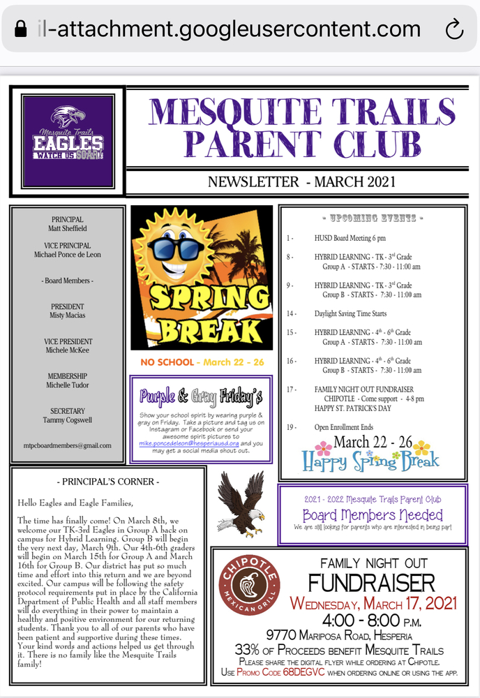 Parent Club Newsletter