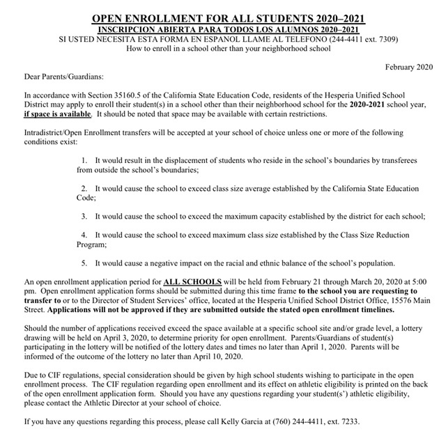 English Open Enrollment Information