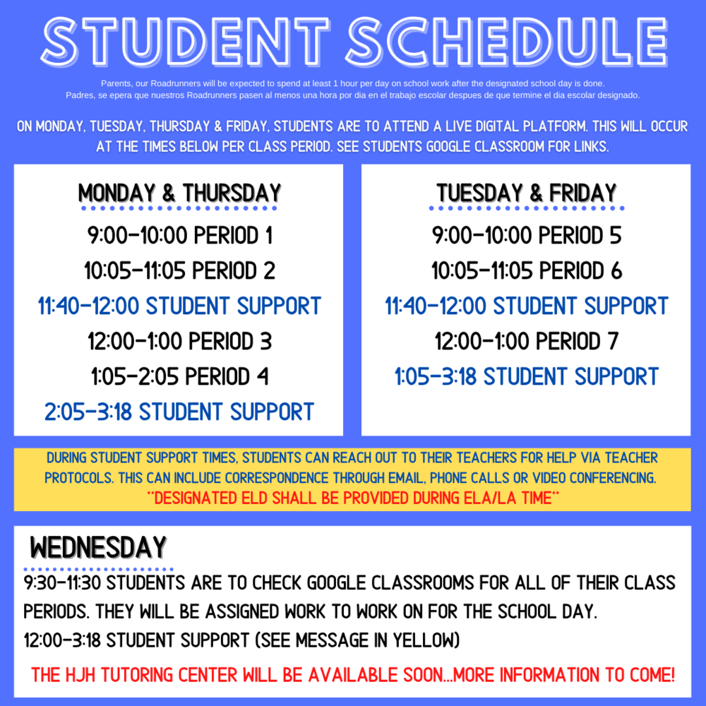 HJH Student Schedule Distance Learning