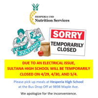 Sultana School Meals Update