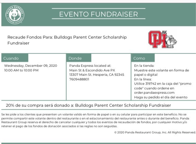 Panda Express Fundraiser Flyer - Spanish