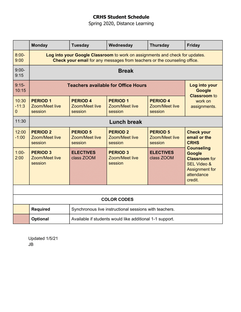 Updated Student Schedule