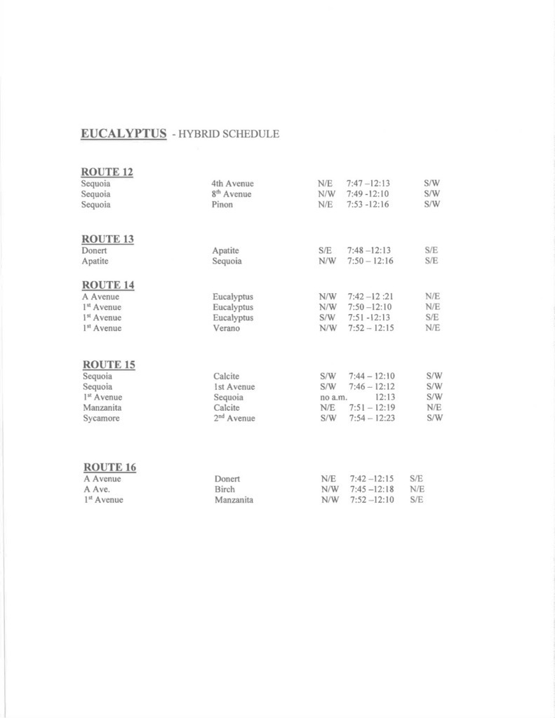 Eucalyptus Hybrid Bus Schedule