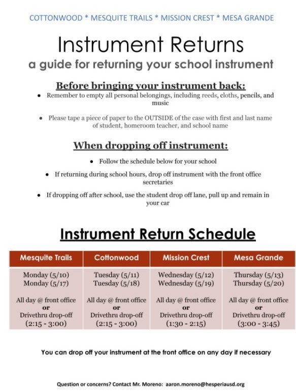 Instrument Return Schedule