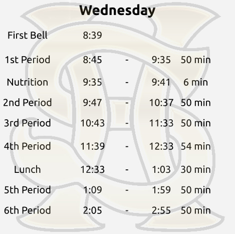 Wednesday Bell Schedule