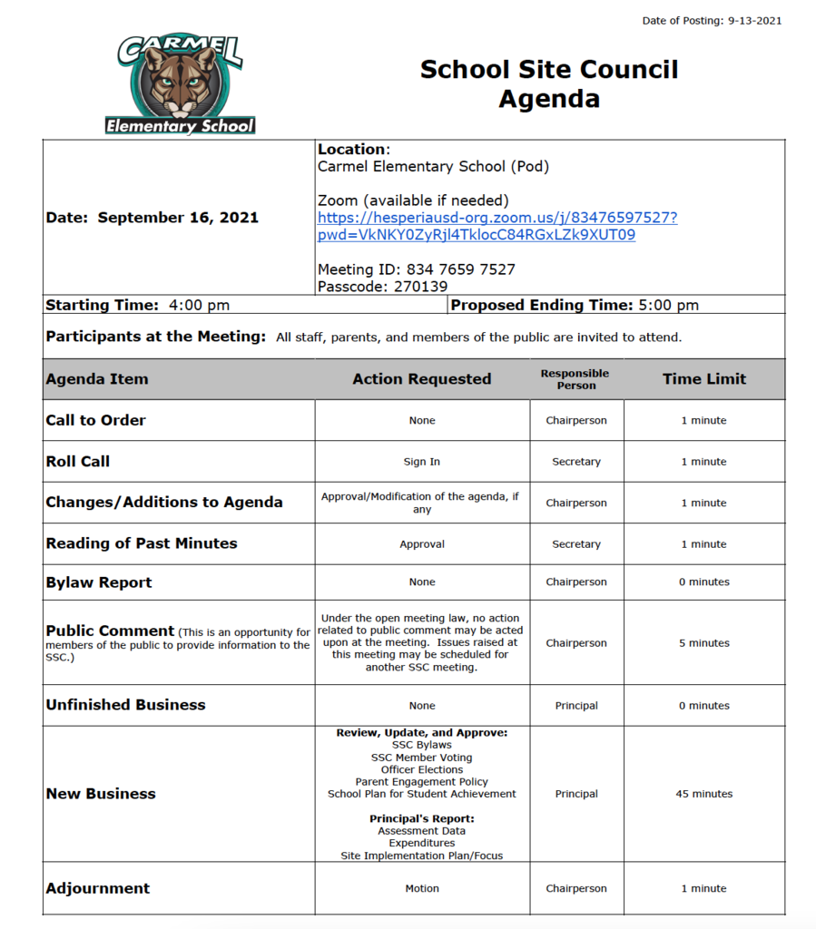 SSC Agenda