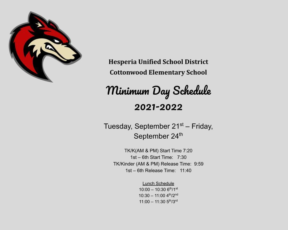 Minimum Day Schedule 