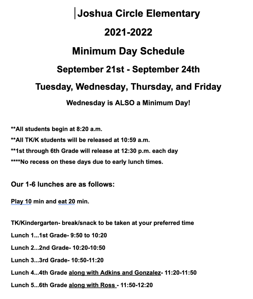 21-22 Minimum Day Schedule 