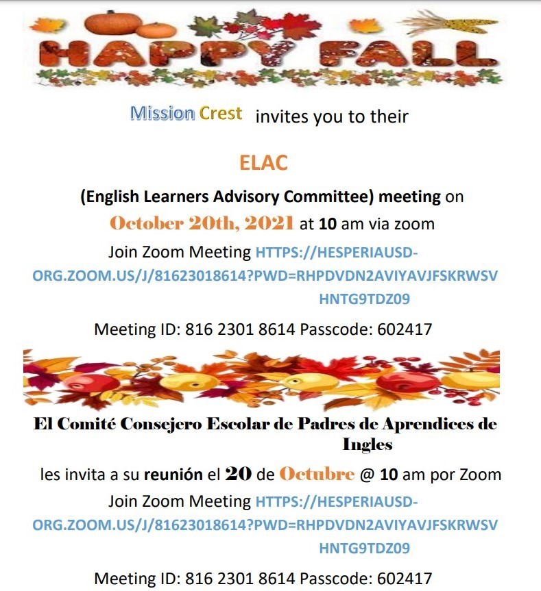 ELAC Meeting 10/20/20