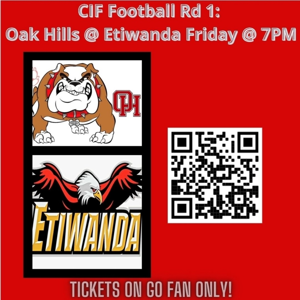 Your 9-1 Bulldogs will take on the 10-0 Eagles in the 1st round of the CIF-SS Division 3 playoffs at Etiwanda Friday night @ 7pm. Come out and support your Dogs!
https://gofan.co/app/events/435883?schoolId=CA7927