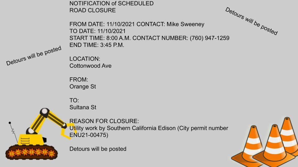Detour for road closure 11/10/21