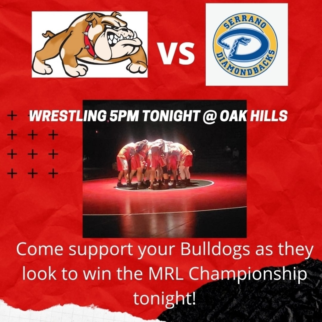 Wrestling is looking to capture the MRL Championship tonight at 5pm as the take on Serrano! We look forward to seeing everyone in our gym. 