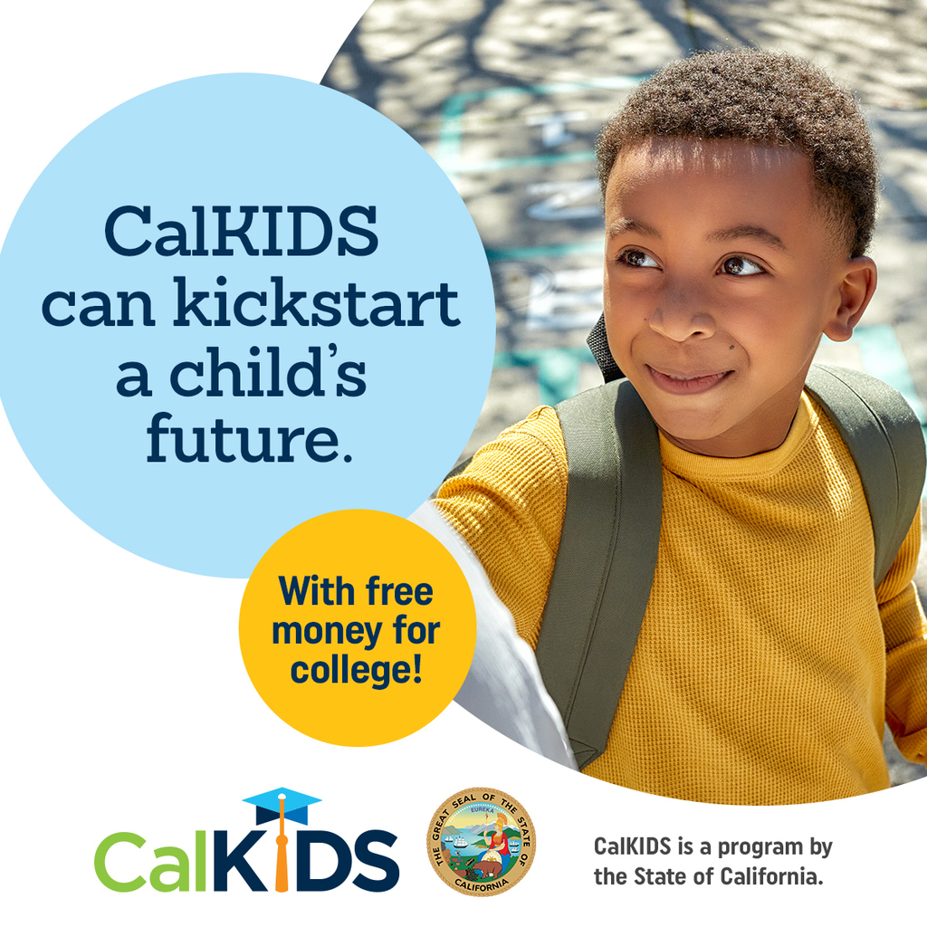 CalKIDS Info. Kid with backpack smiling