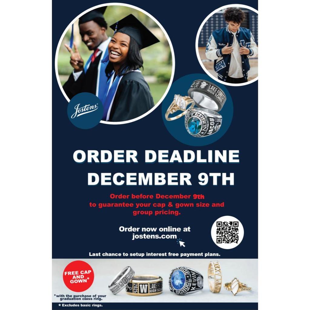 Cap & Gown Ordering deadline 12/9