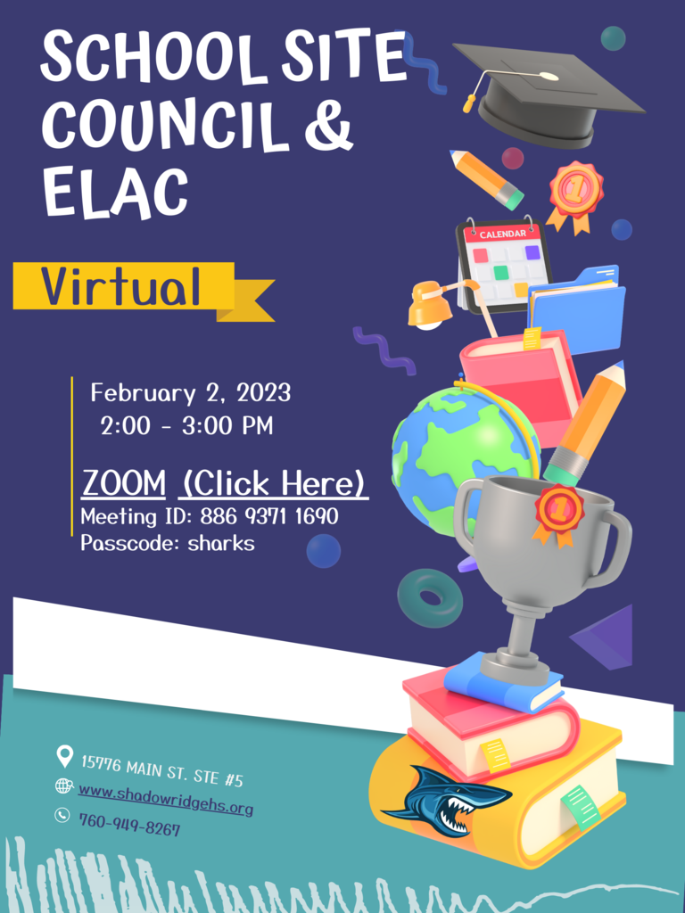 School Site Council and ELAC meeting coming up 2/2/23 at 2:00 PM