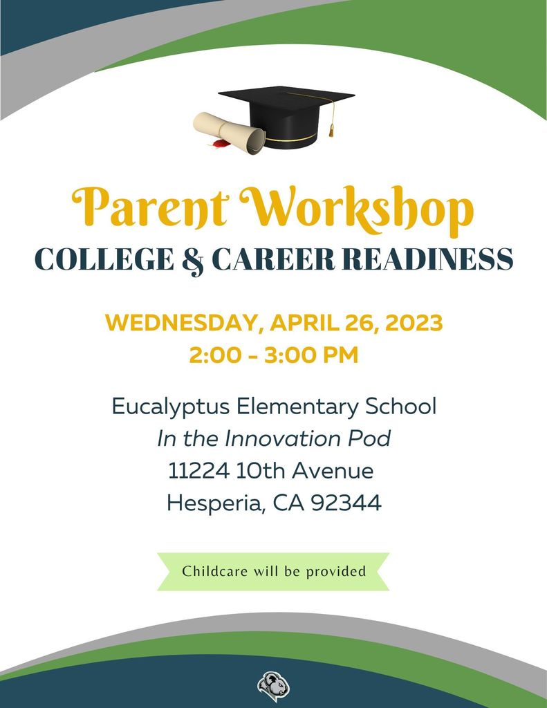 Parents, please join us this Wednesday, April 26th from 2:00pm - 3:00pm in our Innovation Pod for our next Parent Workshop where we will be discussing College & Career Readiness! Come stop by after picking up your students from dismissal, childcare will be provided :)