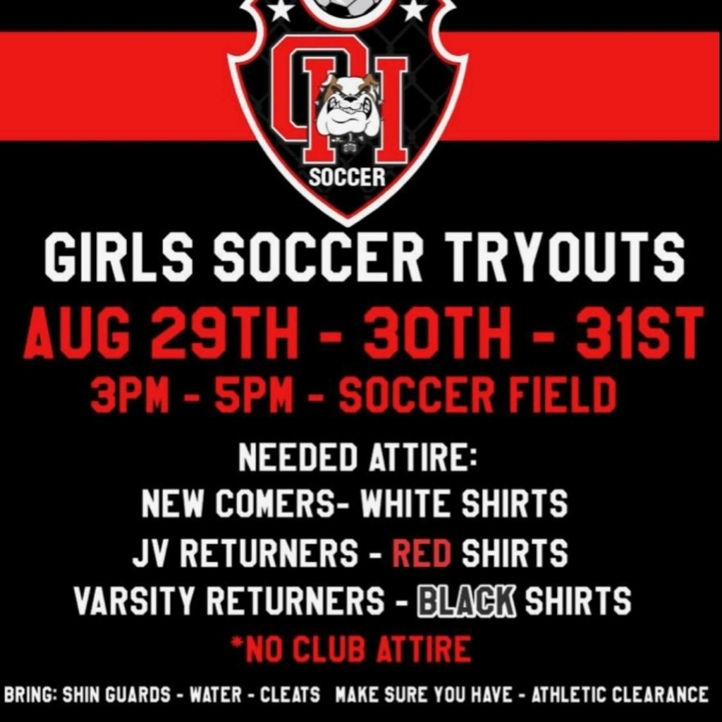 ATTENTION: All girls interested in playing soccer. Here is your opportunity! All participants must have physicals on file with the Athletics Department prior to trying out. 