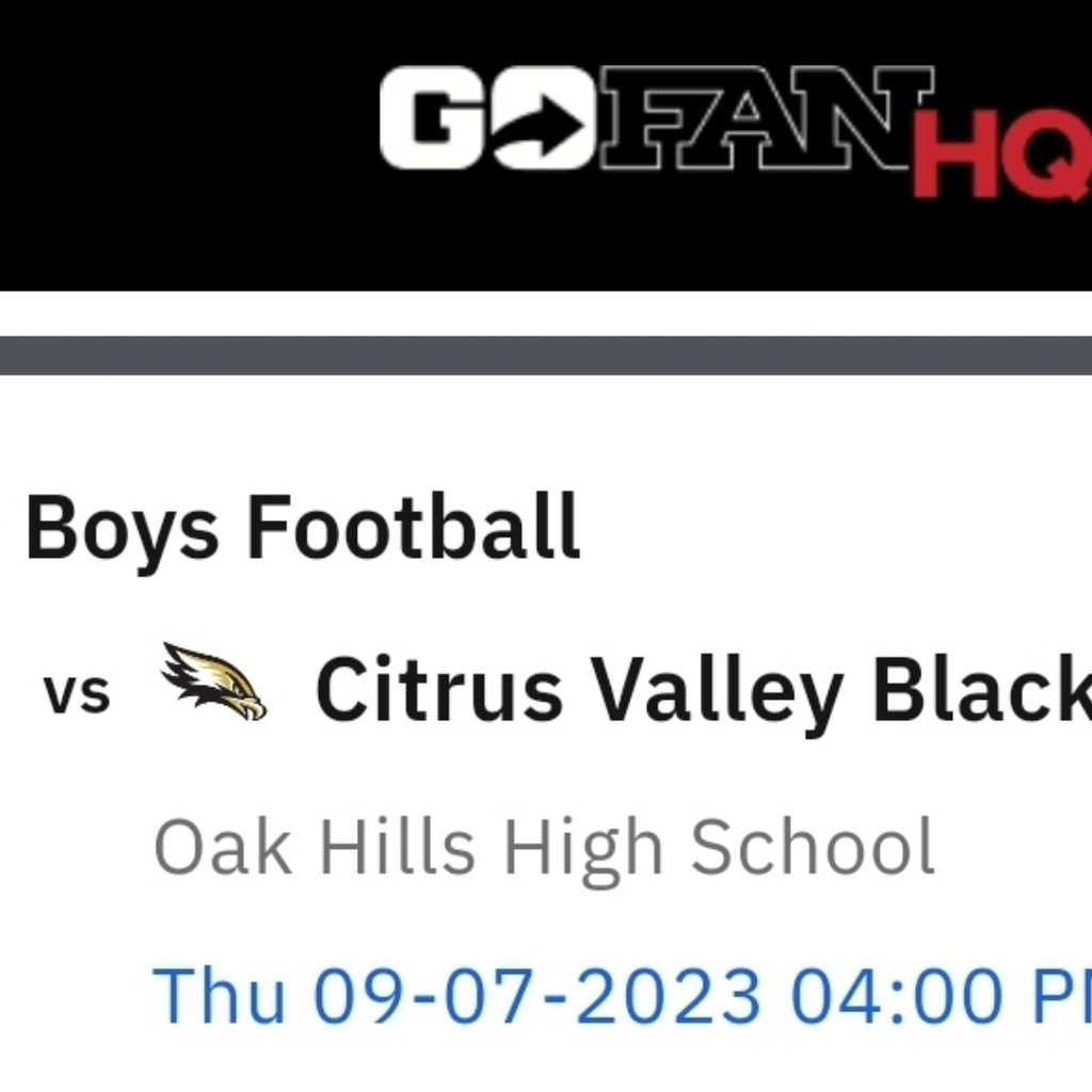 Your Freshman football team is at home Thursday vs Citrus Valley. Get your tickets now!