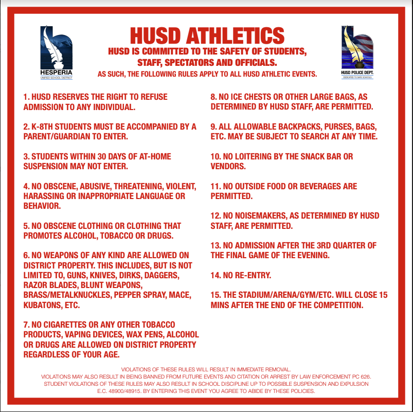HUSD ATHLETICS RULES