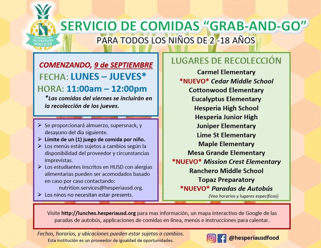 Grab and Go Meal Service Flier Spanish